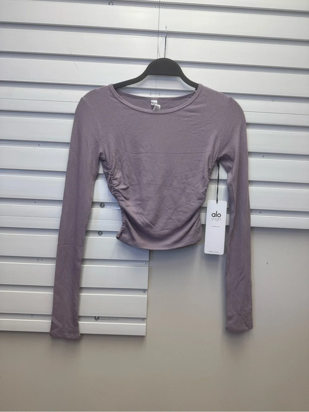ALO Yoga Lavender Gather Long Sleeve Ruched Crop Top